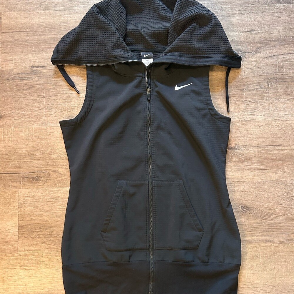 Nike Vest Womens Size L Black Full Zip Cowl Neck Sleeveless Waffle Lined